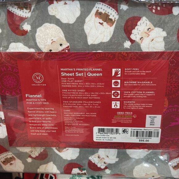 Martha Stewart Collection Printed Cotton Flannel 4-Pc. Dear Santa Queen - Picture 3 of 4